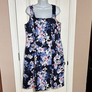 Lauren Ralph Lauren Multicolor Floral Sleeveless A-Line Midi Dress Size 14
